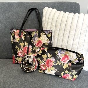 Floral Peony Faux Leather Tote & Crossbody Bag combo